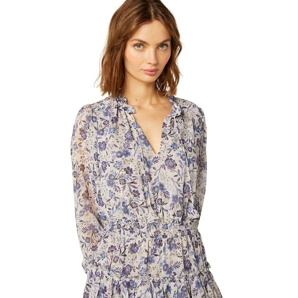 Misa Los Angeles Lorena Long Sleeve Blue Floral Mini Dress | Size S - Picture 4 of 11